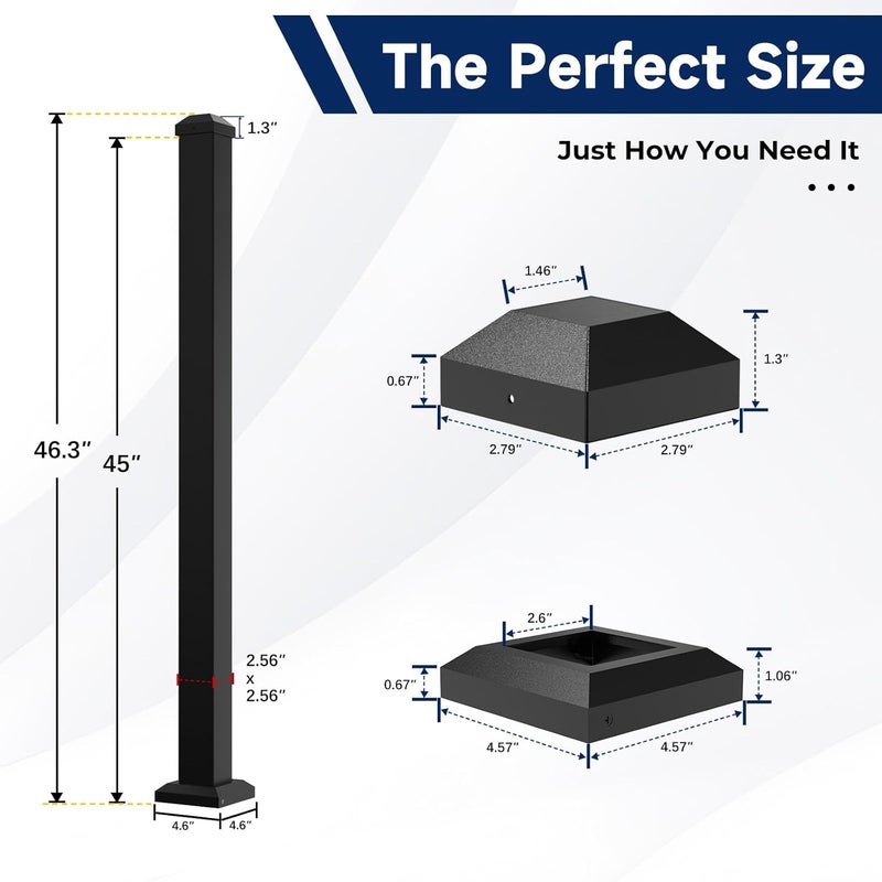 Egadis 2.56 in. x 2.56 in. x 45 in. Porch and Deck Railing Post with Screws, Aluminum Railing Post, Black Textured AAMA 2604 Powder-Coat Finish Stair Post for Decks, Porches & Balconies (1x45in Post) - Image 5